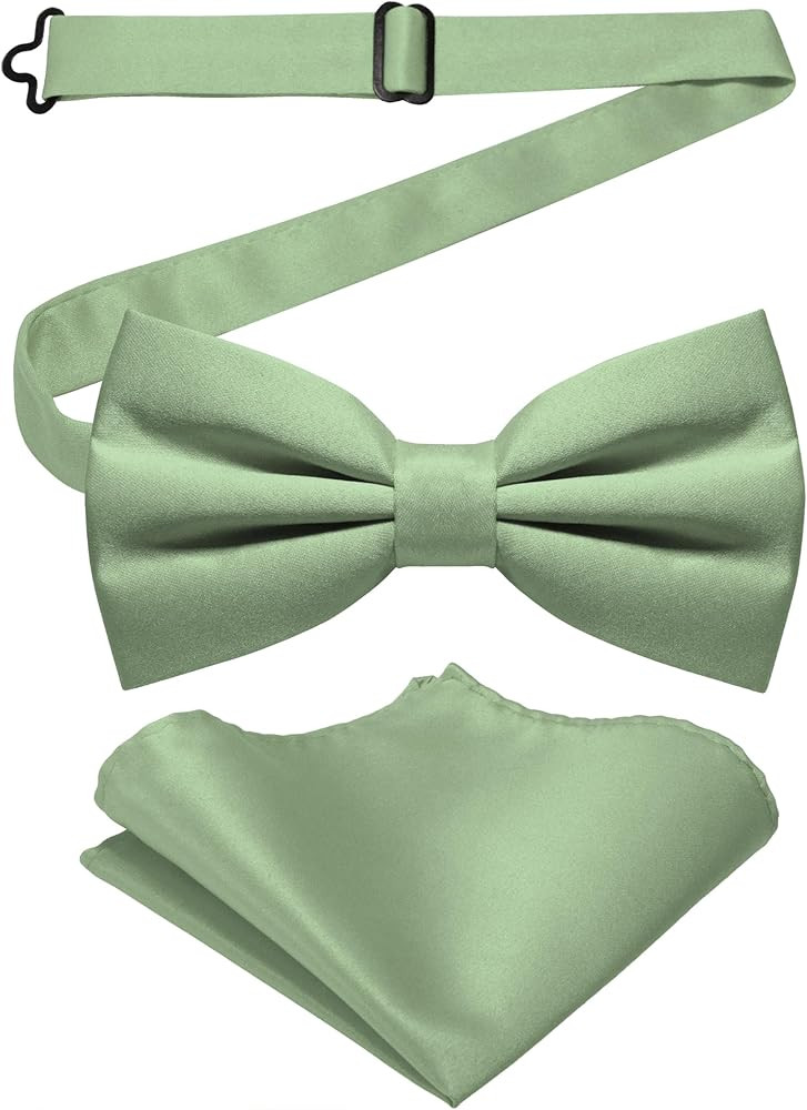 Solid Color Pre-tied Bow Tie and Pocket Square Set for Men | Amazon (US)