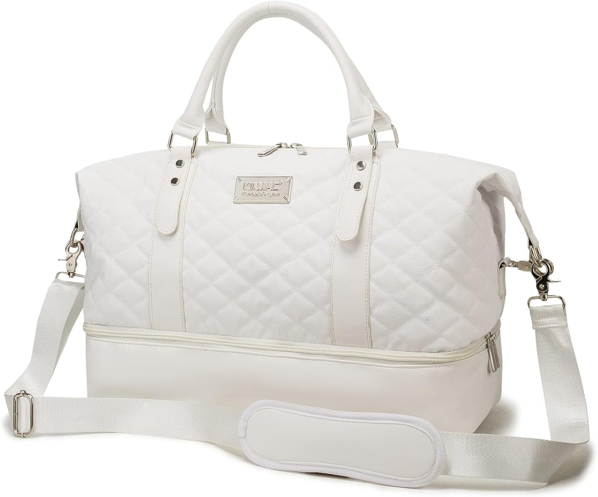 Kinmac Women's Travel Duffel Bag,Sports Gym Yoga Duffel Bag Weekender Overnight Totes Bag (White ... | Amazon (US)