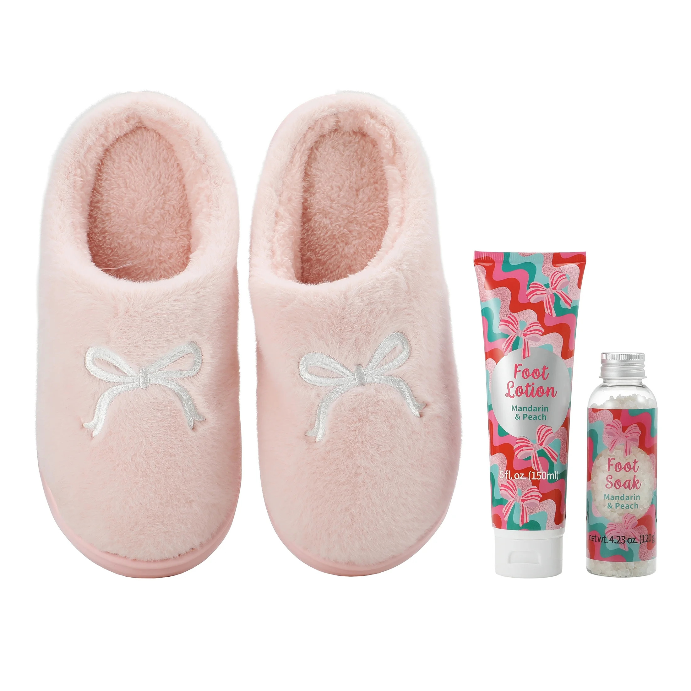 Foot Care Gift 3 Pieces Set for Women with Fluffy Slippers, Foot Lotion, and Foot Soak-Pink | Walmart (US)