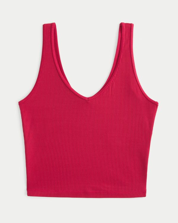 Ribbed Crop Scoop V-Neck Tank | Hollister (US)