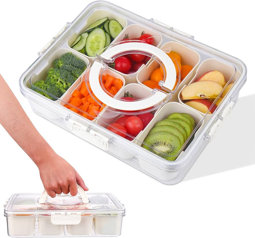 AIERSA Snackle Box Container,Travel Snack Container for Picnic,Divided Serving Tray with Lid,8 Co... | Amazon (US)
