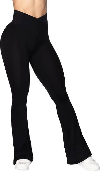 Sunzel Flare Leggings, Crossover Yoga Pants for Women with Tummy Control, High-Waisted and Wide Leg Black | Amazon (US)
