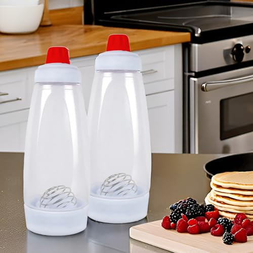 2 Pack Pancake Batter Dispenser and Mixer with BlenderBall Wire Whisk Batter Bottle Squeeze Kitchen Pancake Shaker Batter Dispenser Bottle Baking Tool for Cupcakes, Muffins, Crepes, White | Amazon (US)