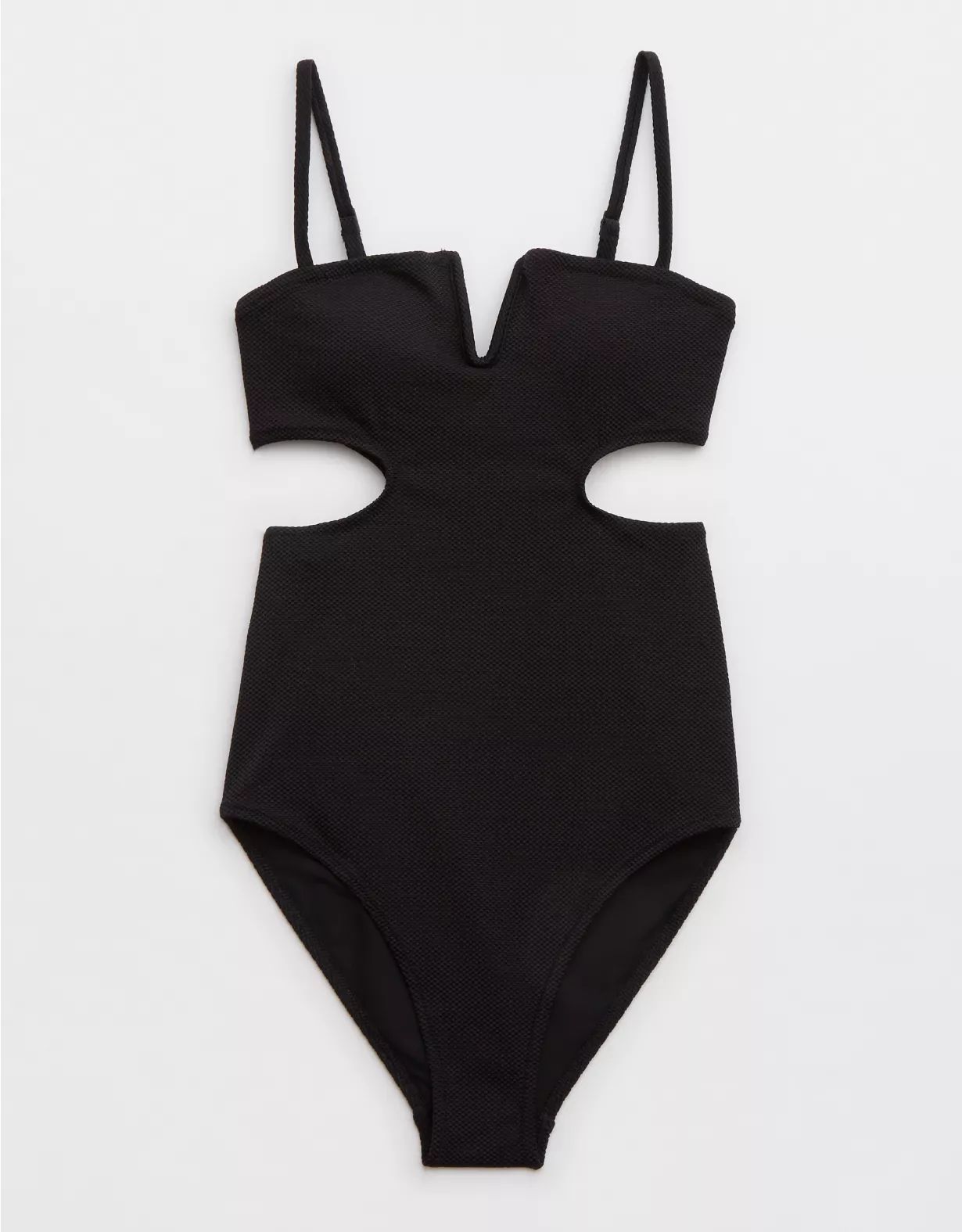 Aerie Shine Pique V Wire Cut Out One Piece Swimsuit | Aerie