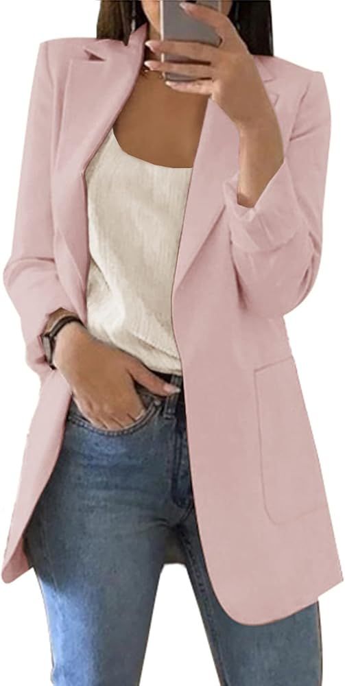 Dazosue Women Blazer Casual Open Front Long Sleeve Notch Collar Office Suit Jacket | Amazon (CA)