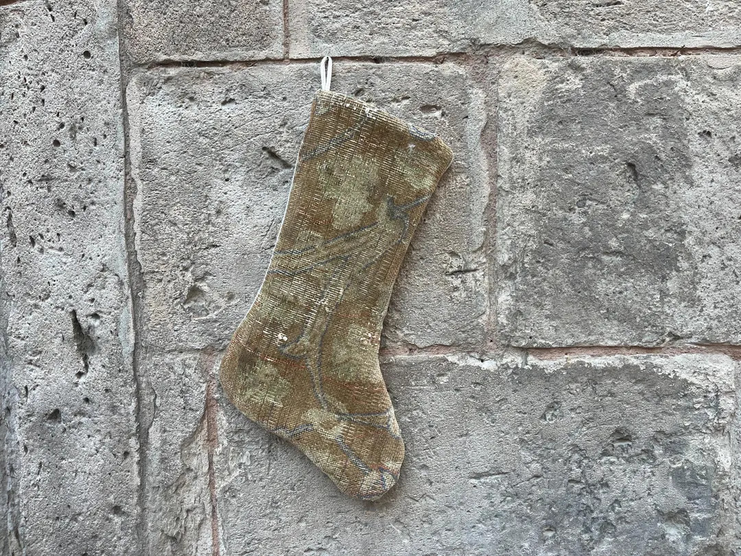 Handmade Kilim Christmas Stocking: Vintage Turkish Rug, Boho Decor - Etsy | Etsy (US)