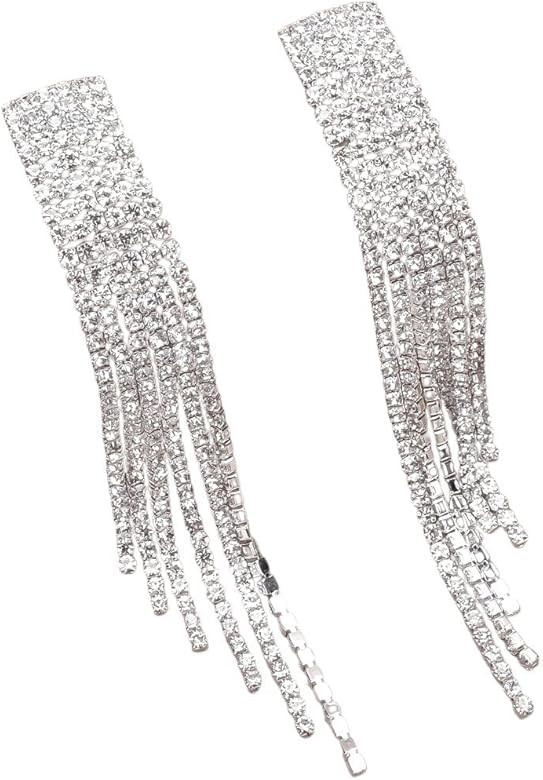 Crystal Rhinestone Tassel Drop Earrings | Amazon (US)
