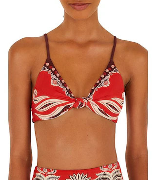 Farm Rio Ainika Garden Red Bandeau Swim Top & Ainika Garden Red Hot Pants High Waist Swim Bottom ... | Dillard's