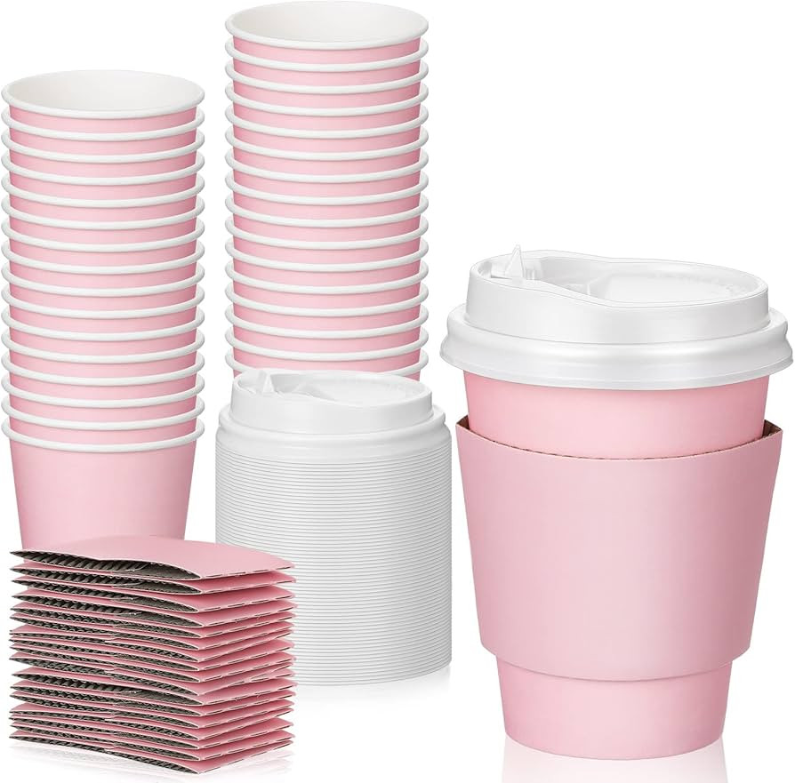 Patelai 48 Pcs 12 oz Disposable Coffee Cups with Lids and Sleeves Bulk, Insulated Hot Chocolate P... | Amazon (US)