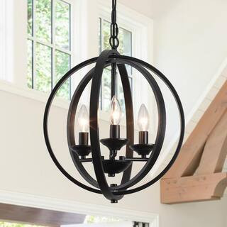 3-Light Black Farmhouse Globe Chandelier for Kitchen Island with no bulbs included | The Home Depot