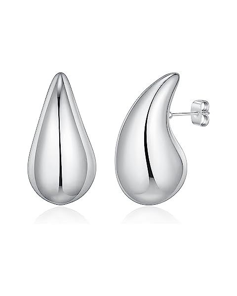 2 Pair Teardrop Earrings Dupes for Women Gold/Silver Chunky Hoop Earring Dangle Water Drop Hypoal... | Amazon (US)