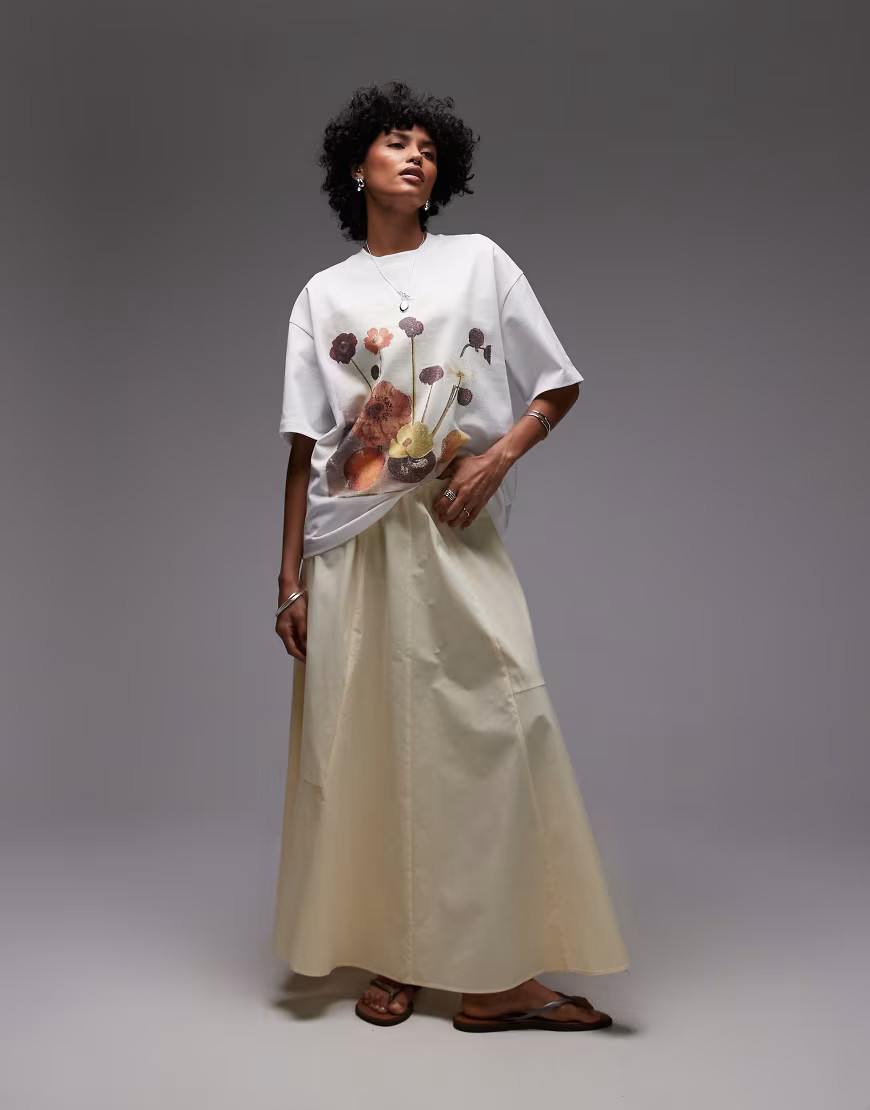 Topshop elasticated waist poplin full midi skirt in buttermilk-Yellow | ASOS (Global)