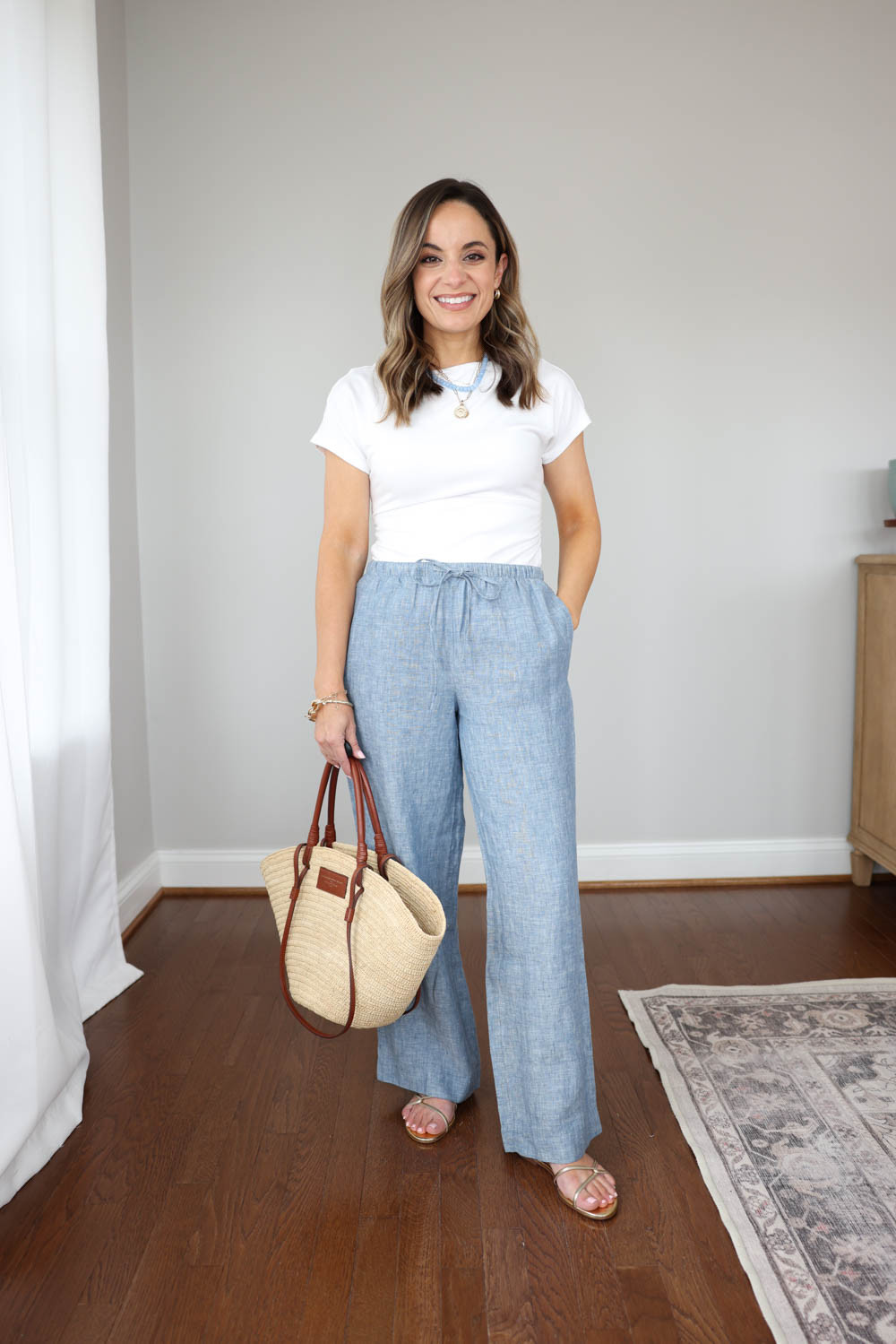 Nine petite-friendly spring to summer outfit ideas! 

Linen Pants (LOFT): Petite XXS | 10" rise | 27" inseam (on petite xxs) | true to size 
White top (Nordstrom): Petite XS

My sizing for comparison: 4'10", 105lbs 32", 24", 36". 25" ankle inseam, 27-28" full length inseam.  

 #LTKPetite