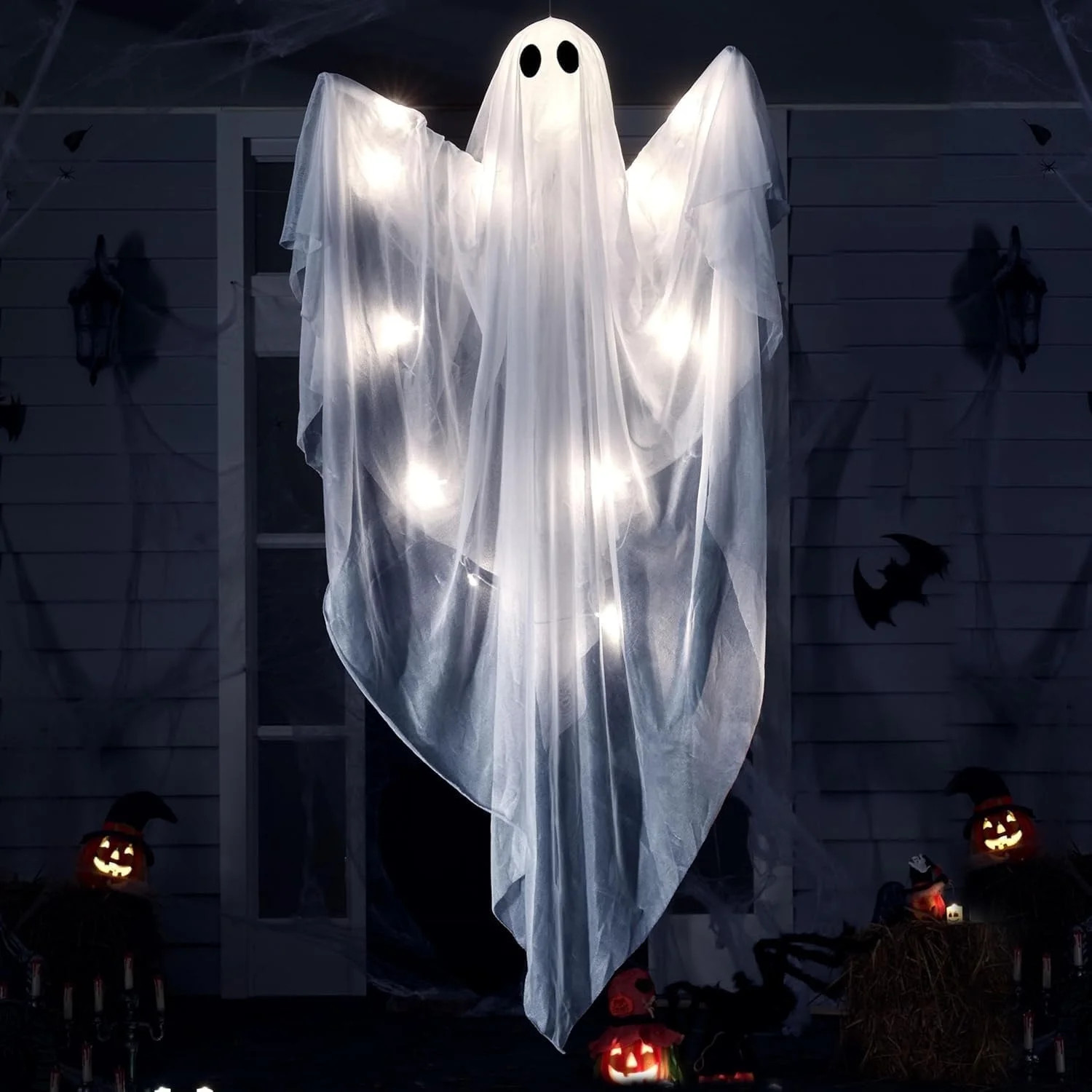 Ayieyill Halloween Ghost Decor with White LED Light, 47” Light up Hanging Ghost Halloween Yard ... | Walmart (US)