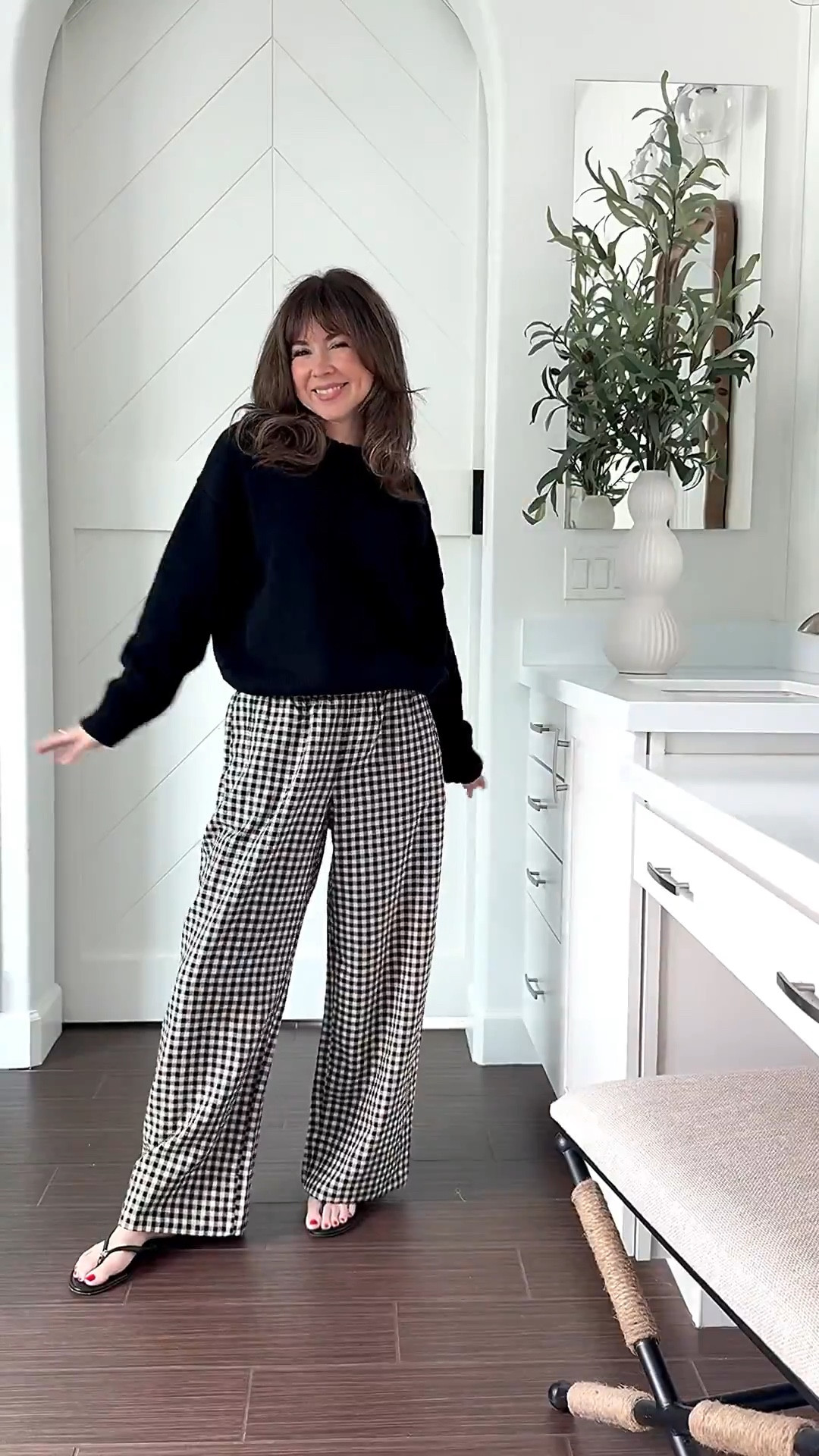 Petite-friendly gingham pants (wearing small petite) styled with an easy black pullover and my go-to structured tote.
These pants are soft, comfy, and look way more polished than they feel—perfect for errands, drop-off, or a casual coffee run.

Everything’s linked—scroll to shop the full look, including the bag + necklace!
 Sweater small regular 

#LTKStyleTip #LTKPetite #LTKSeasonal