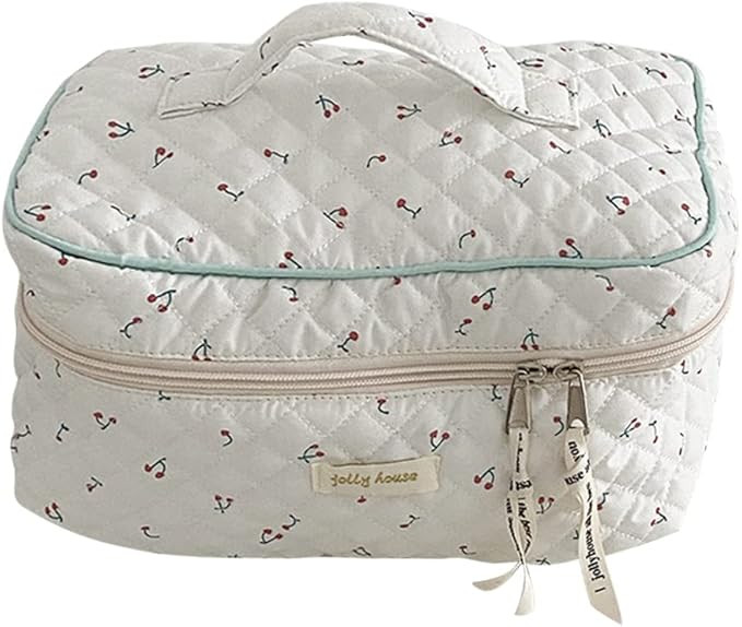 Juoxeepy Cotton Makeup Bag Large Travel Cosmetic Bag Quilted Cosmetic Pouch Coquette Aesthetic Fl... | Amazon (US)