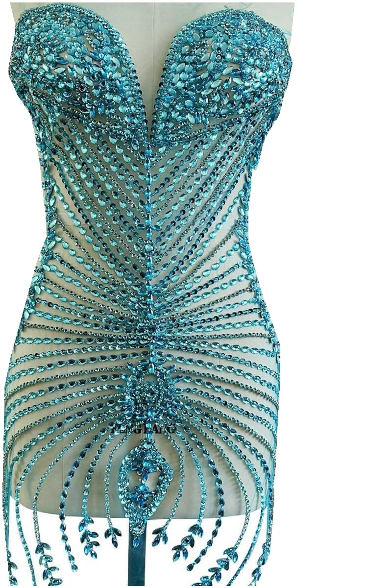 Handmade Glass Rhinestones Applique on net sew on Beads Crystal Patches Accessory for Dress Cloth... | Amazon (US)