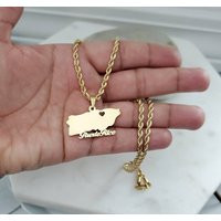 Gold Engravable Puerto Rico Necklace, 14K Over Stainless, High Quality Unisex 3mm Rope Chain, Map | Etsy (US)