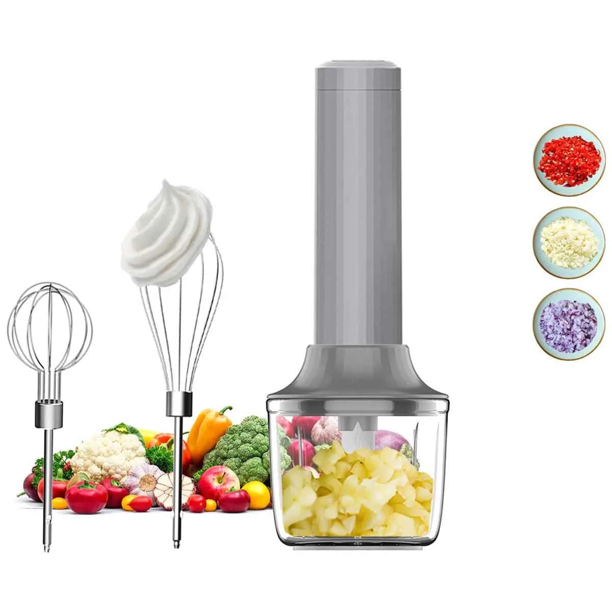 Aoibox Cordless Hand Mixer Electric Whisk Hand Held Mini Mixer Rechargeable Food Chopper Food Processor for Cooking 4 Speed 10Oz Stainless Steel | Lowe's