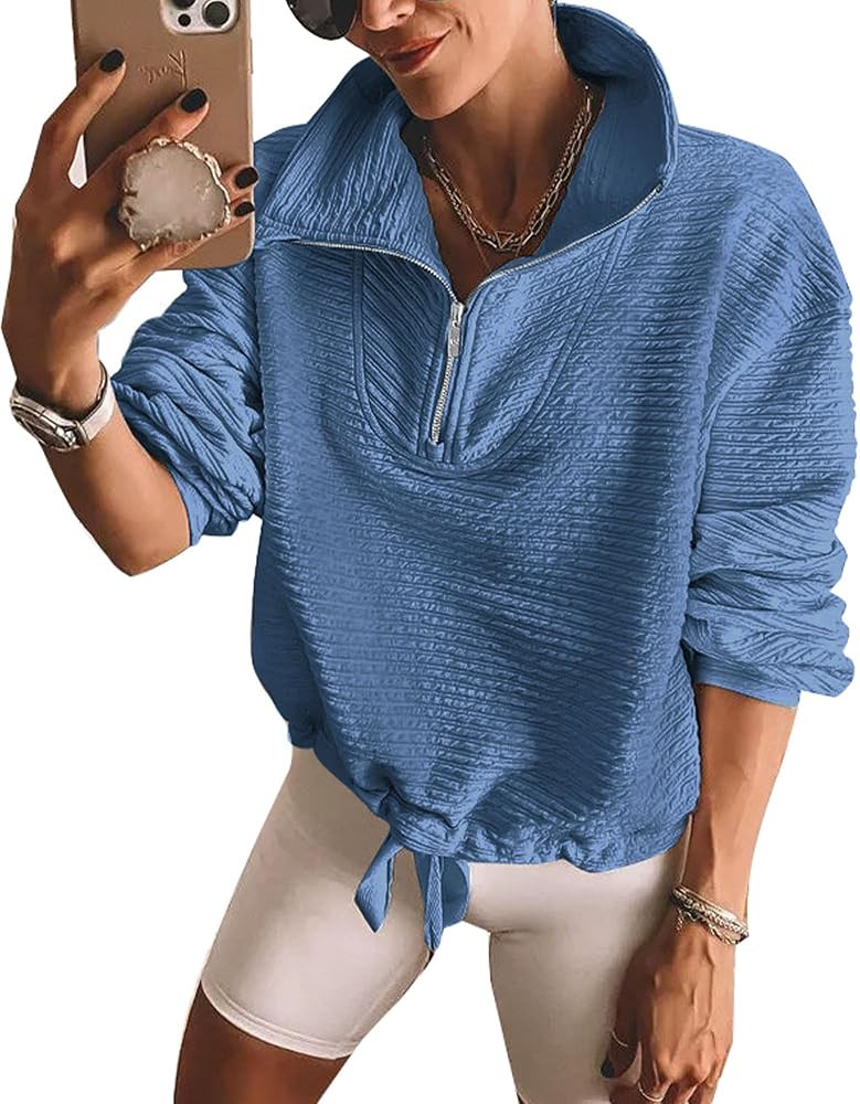 BTFBM Women Casual Half Zip Sweatshirts Lapel Drawstring Loose Long Sleeve Pullover 2023 Fall Win... | Amazon (US)