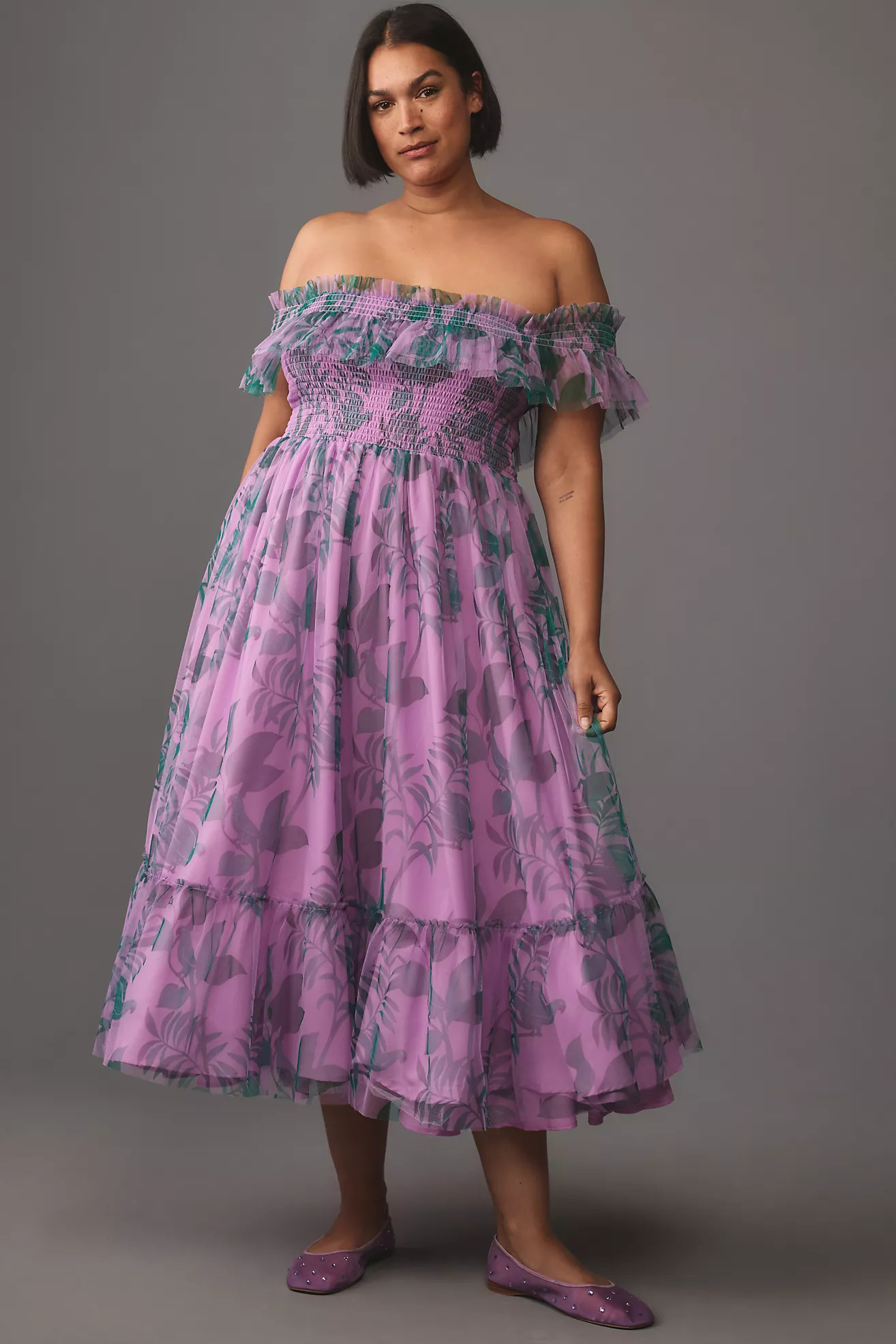 Hutch Plus Off-The-Shoulder Smocked Tiered Midi Dress | Anthropologie (US)