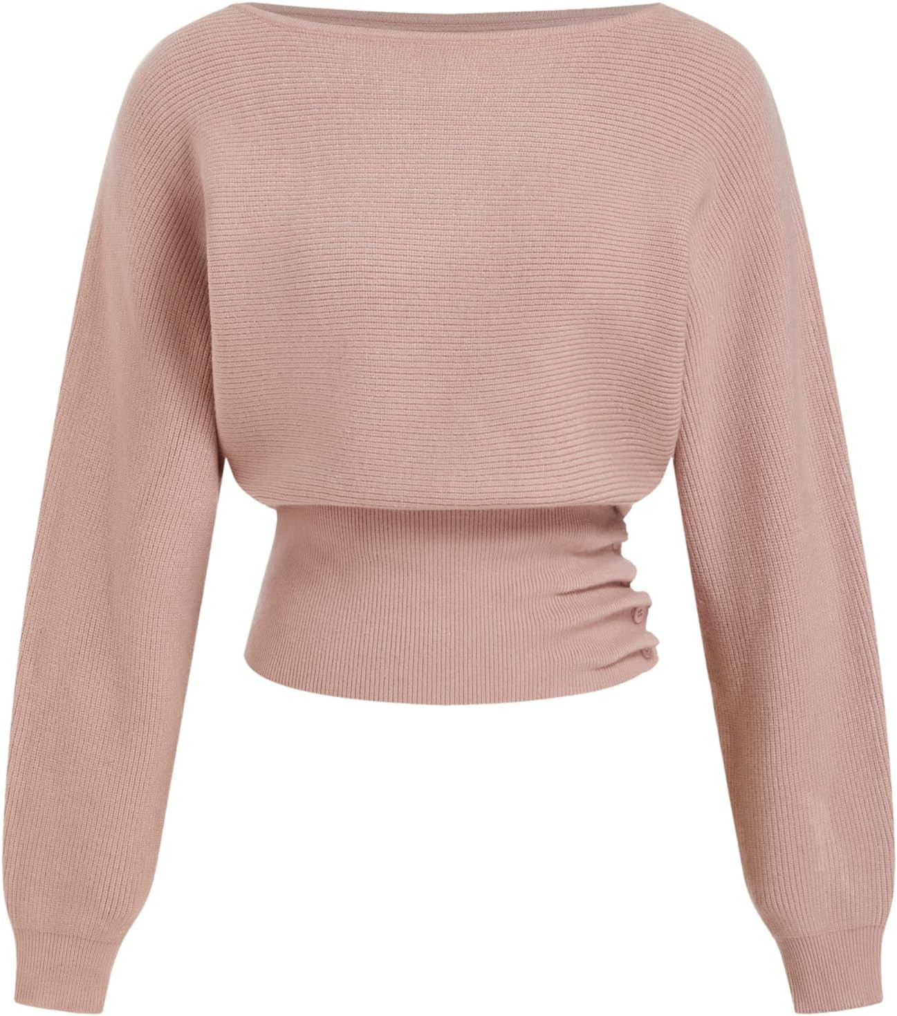 CIDER Boat Neck Cropped Sweaters for Women Fall Off the Shoulder Sweater | Amazon (US)