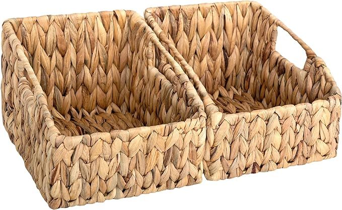 StorageWorks Water Hyacinth Wicker Baskets with Built-in Handles, Hand Woven Baskets for Organizi... | Amazon (US)