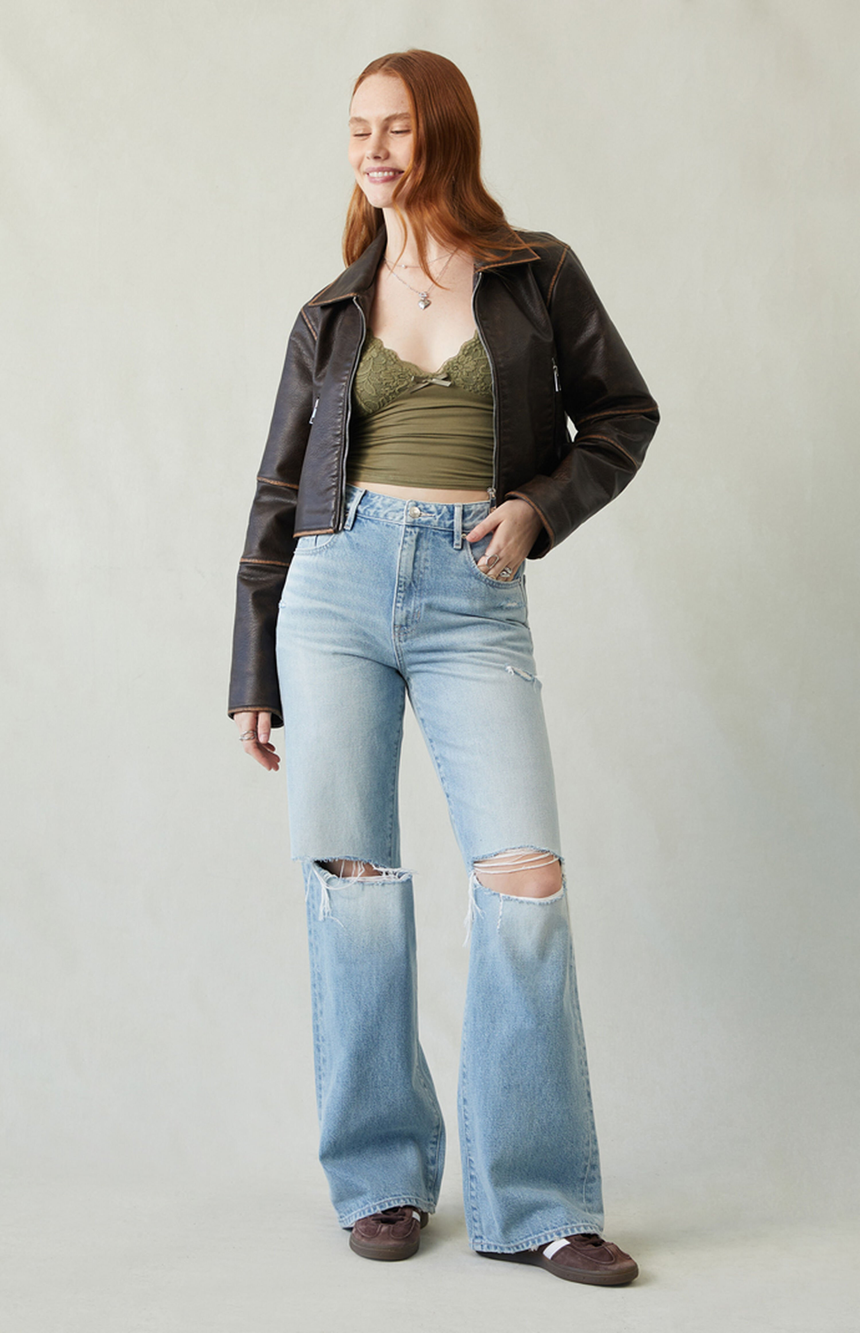 Pacsun Madison High Waisted Girlfriend Jeans Ripped Light Indigo | PacSun