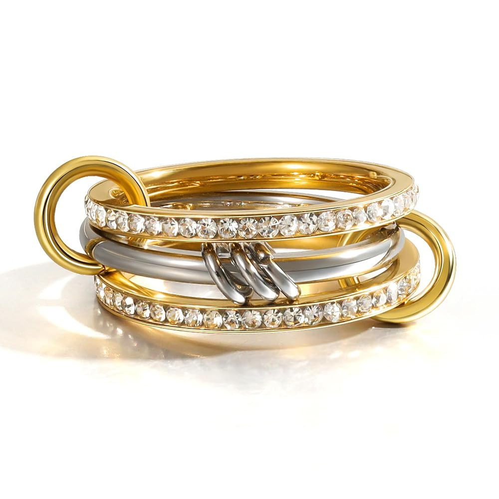 Gold Stackable Rings for Women Non Tarnish 18k Gold Plated Cubic Zirconia Rings Statement Multi R... | Amazon (US)