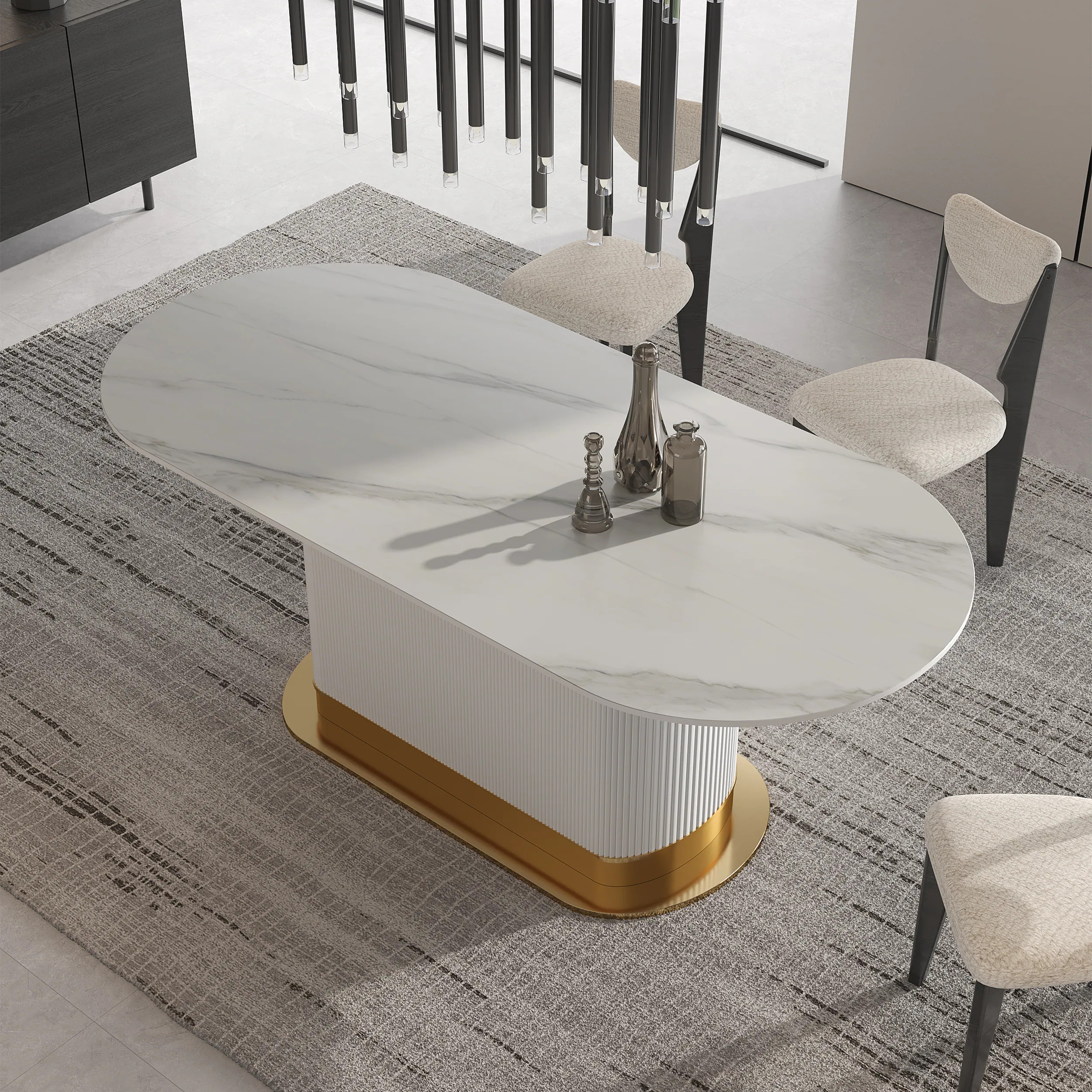 Lowe's White Casual Marble Dining Table, with White Finish and Metal Pedestal Base 70.87-in L x 29.53-in H Stainless Steel | ZP5-W61-180 | Lowe's