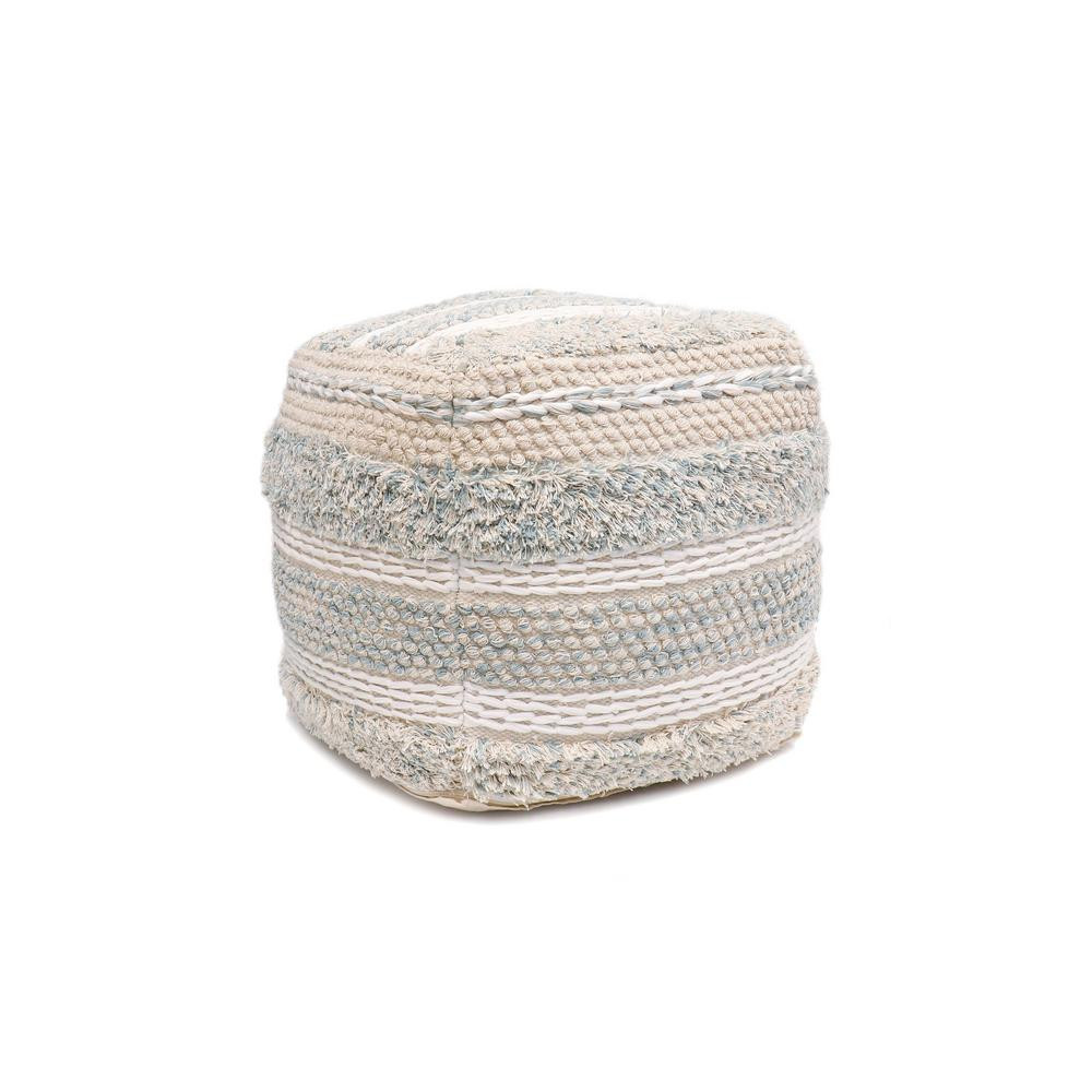 Pasargad Home Grandcanyon Beige/White Cotton Pouf Ottoman | The Home Depot