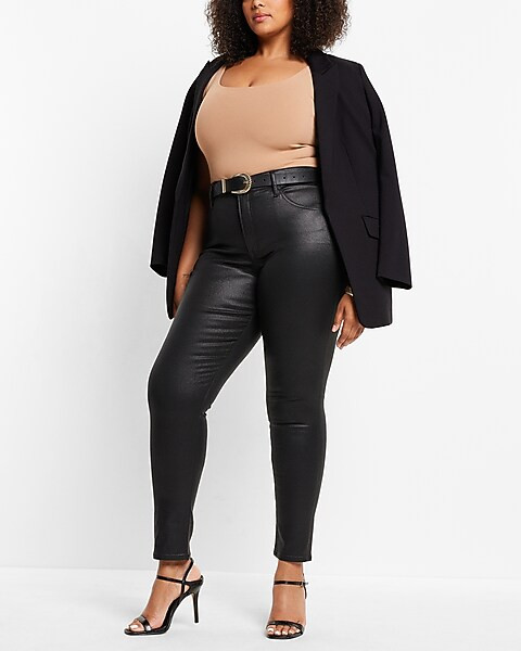Mid Rise Black Coated Skinny Jeans | Express