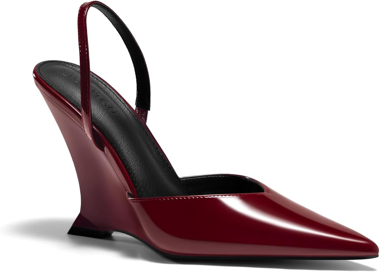 Coutgo Womens Slingback Wedge Heels Closed Pointed Toe D'Orsay Pumps Slip On Work Dress Shoes | Amazon (US)