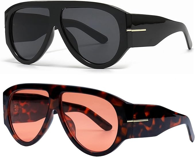 OSAGAMA Trendy Retro Oversized Aviator Sunglasses for Women Men 70s Luxury Designer Thick Classic... | Amazon (US)