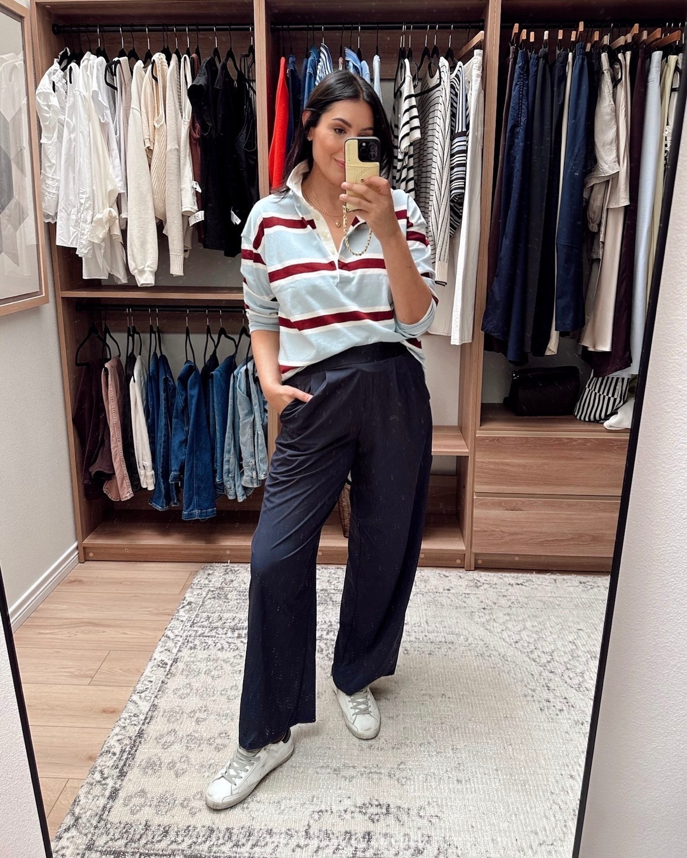 Fave @Quince pants right here! They’re back in stock too :) I’m in the large.

My top is on sale! I’m in the large but it runs big!