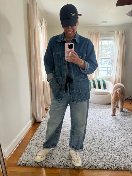 My quick run out the door outfit. 
Jacket is vintage I linked a couple of similar ones 
Denim size down one size @freepeople
Sneakers @converse size down 1/2 a size women 
Hat old 