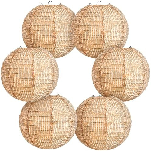 6 Pcs Print Burlap Paper Lanterns Round Chinese Paper Lanterns Farmhouse Boho Classroom Home Deco... | Amazon (US)
