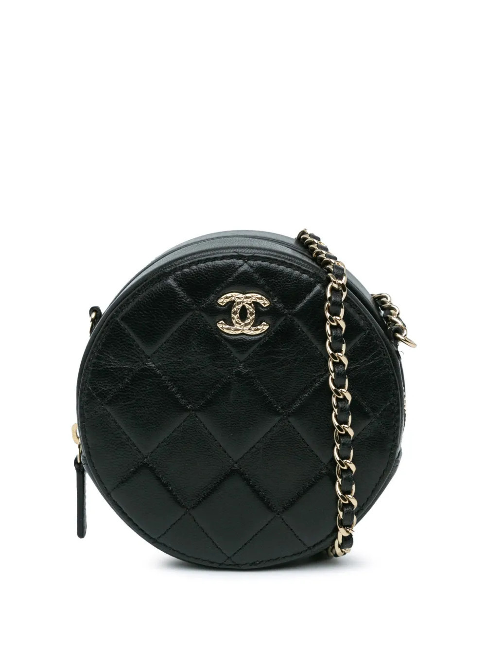 CHANEL Pre-Owned 2020 CC Quilted Lambskin Round Clutch with Chain crossbody bag - Black | Farfetch Global