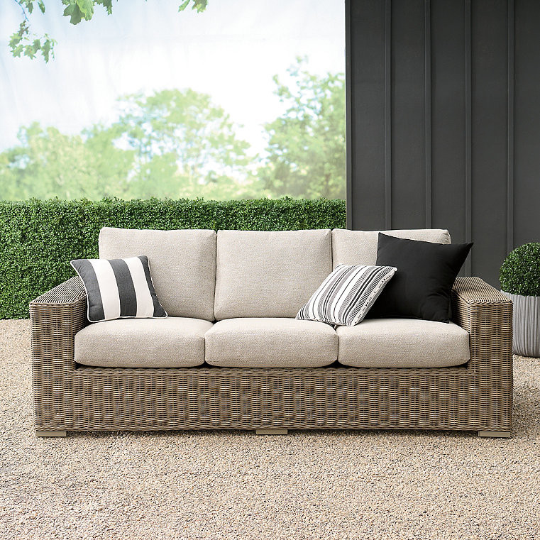 Portland Woven Outdoor Outdoor Sofa - Mocha, Mocha/Taupe Cushion - Grandin Road | Grandin Road