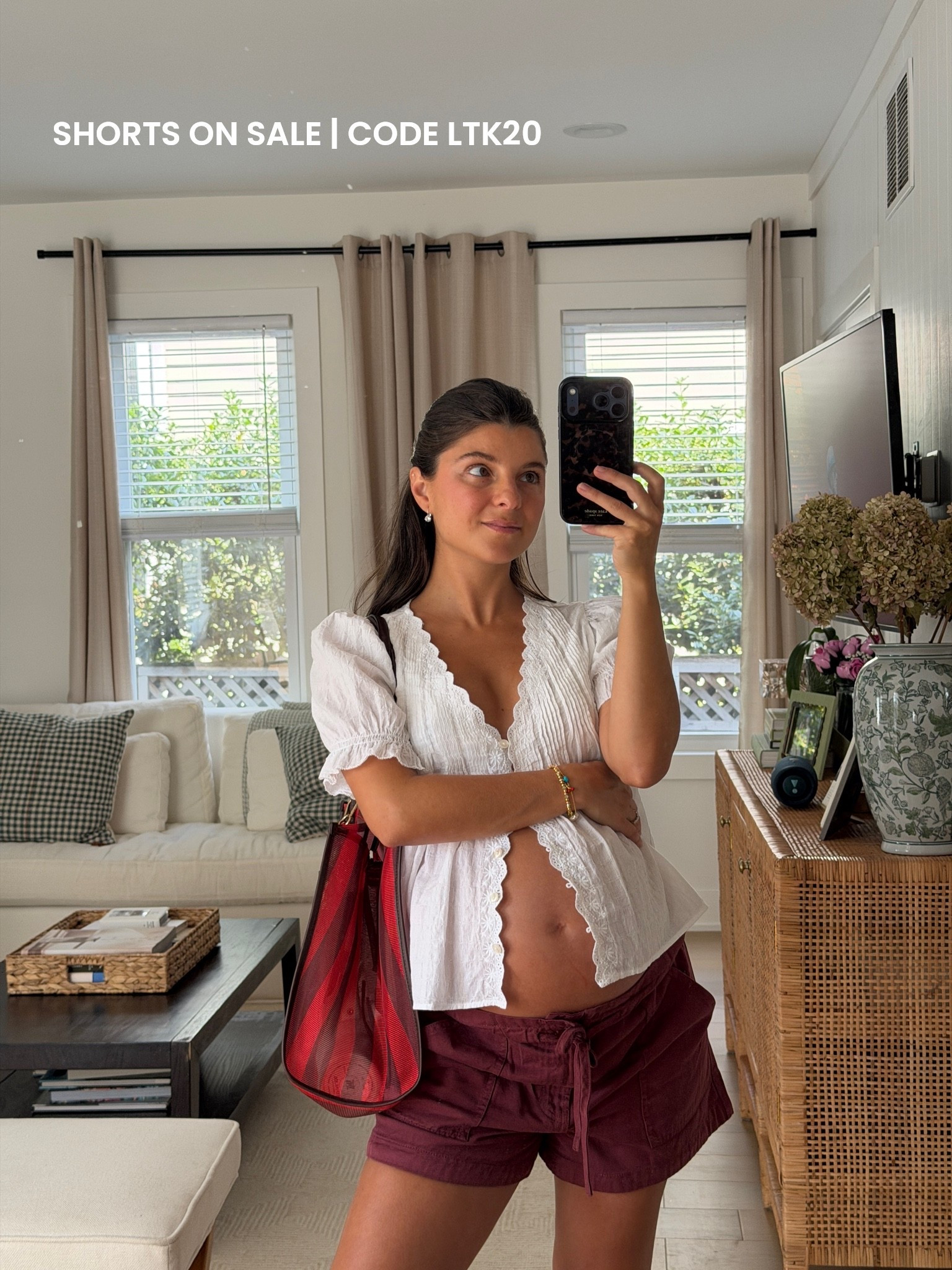 [8/14/26] code LTK20 | Madewell Exclusive In-App Sale | shorts are so cute and comfortable even at 35 weeks! Wearing small here, but even think xs would work. Bag is also @Madewell, but sold out, linking other favorites!
