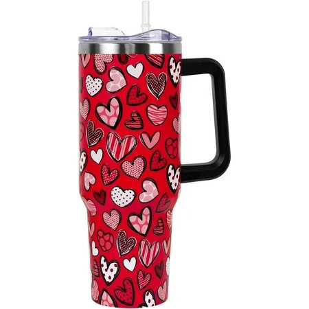Valentines Day Gifts 40 oz Tumbler with Handle and Straw Lid,Cute Valentine''s Day Gift for Her Women Girlfriend Wife Red Love Hearts Vacuum Insulated Leak Proof Stainless Steel Coffee Cup Mug | Walmart (US)