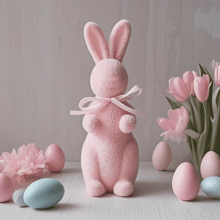 Flocked Easter Bunny Decor - Flocking Rabbit with Bow tie Tabletop Ornament Spring Tables Decoration Centerpieces Indoor - Easter Decorating Bunnies for Home Party | Walmart (US)