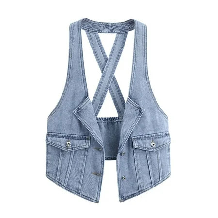 Fitted Denim Vest Cropped Sexy Cute Jean Vest Top For Women Lightweight With Pockets | Walmart (US)