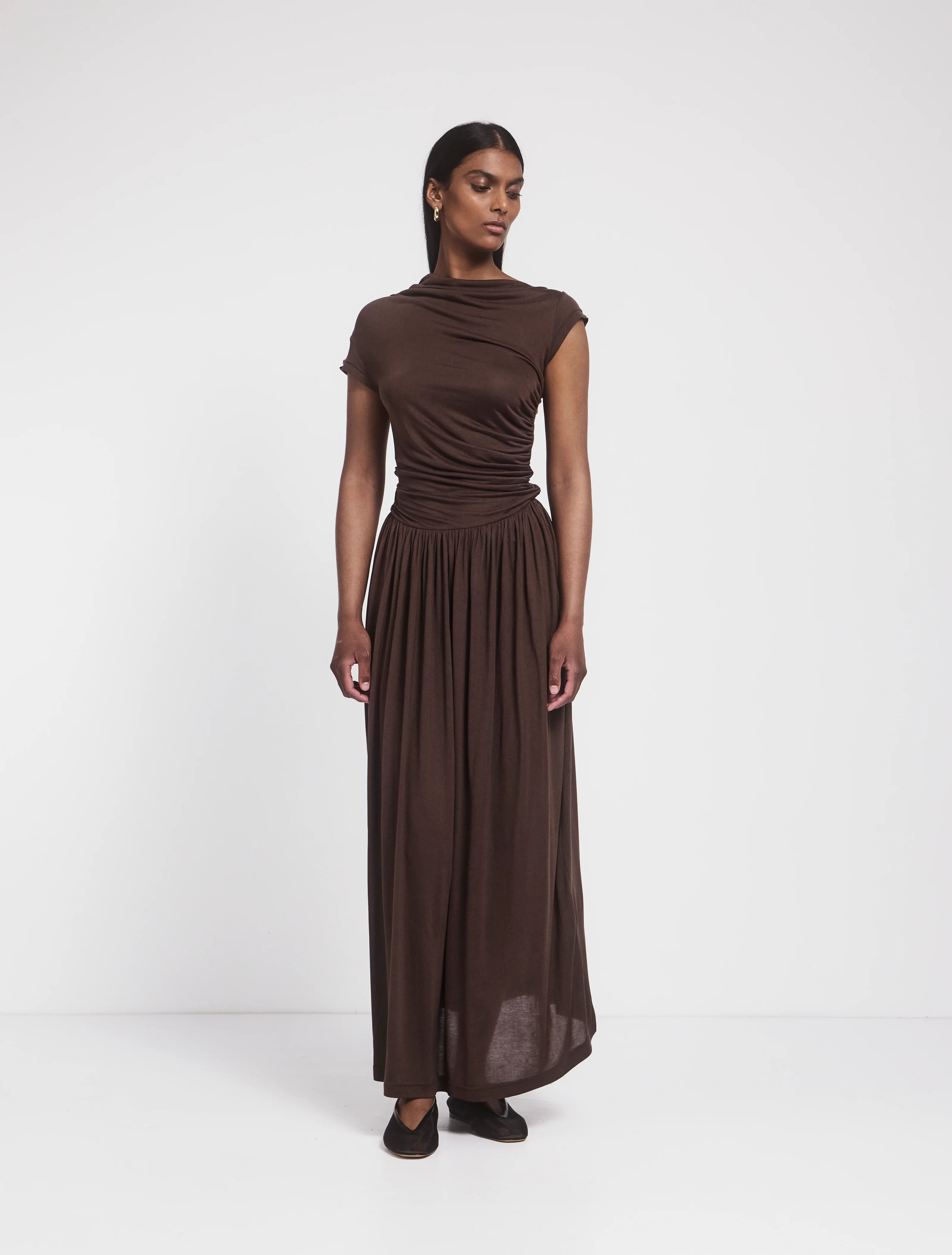 Priam Draped Dress in Bracken | NinetyPercent