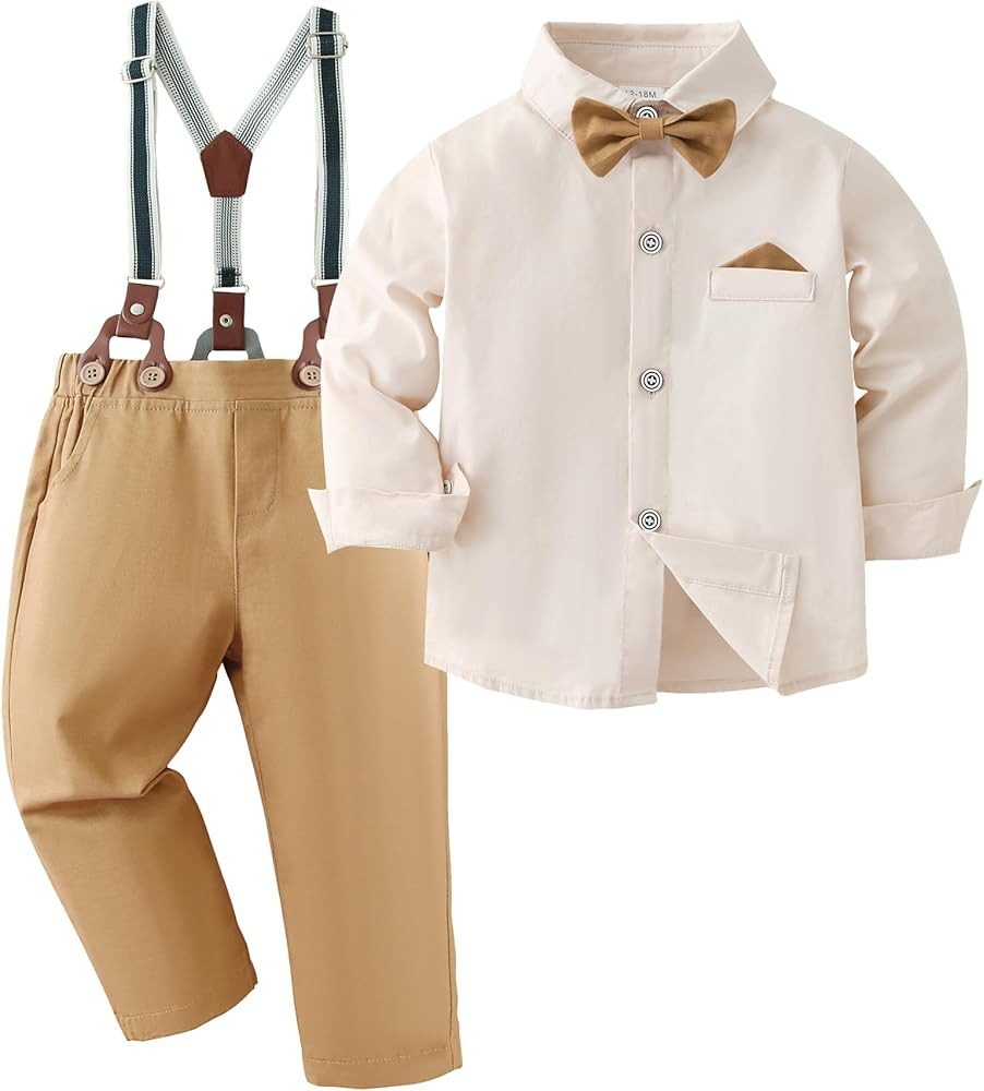 DISAUR Boy Suits Boys Wedding Outfit Dress Shirt with Bowtie/Suspender Pants for Formal Occasion ... | Amazon (US)