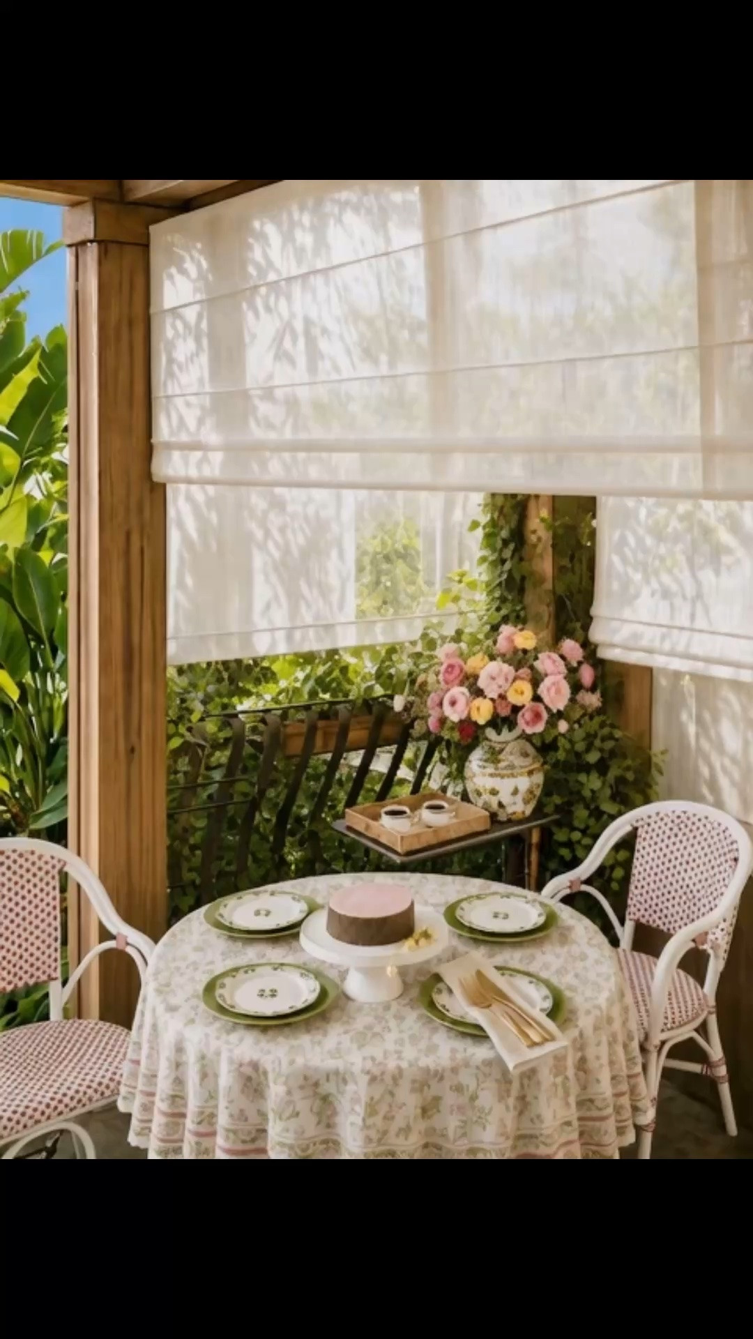 Labor Day long weekend plans: a Paris-inspired brunch and al fresco dinner on the patio. The outdoor dining table is styled with a romantic floral tablecloth, layered table linens, scalloped tableware, and an elegant tablescape. Red-and-white woven outdoor dining chairs bring classic Paris bistro charm, while sheer Roman shades soften the morning sunshine. A petite cake displayed on a sculptural cake stand, a lush flower arrangement, and a styled bar cart with espresso complete this relaxed outdoor entertaining moment.

#LaborDayWeekend #LaborDayBrunch #AlFrescoDinner #AlFrescoDining #ParisInspired #ParisBistro #OutdoorDining #OutdoorDiningTable #OutdoorDiningChairs #Tablescape #Tableware #Dinnerware #Tablecloth #TableLinens #CakeStand #FlowerArrangement #BarCart #RomanShades #PatioStyle #OutdoorEntertaining

#LTKHome #LTKdayinmylife #LTKHome