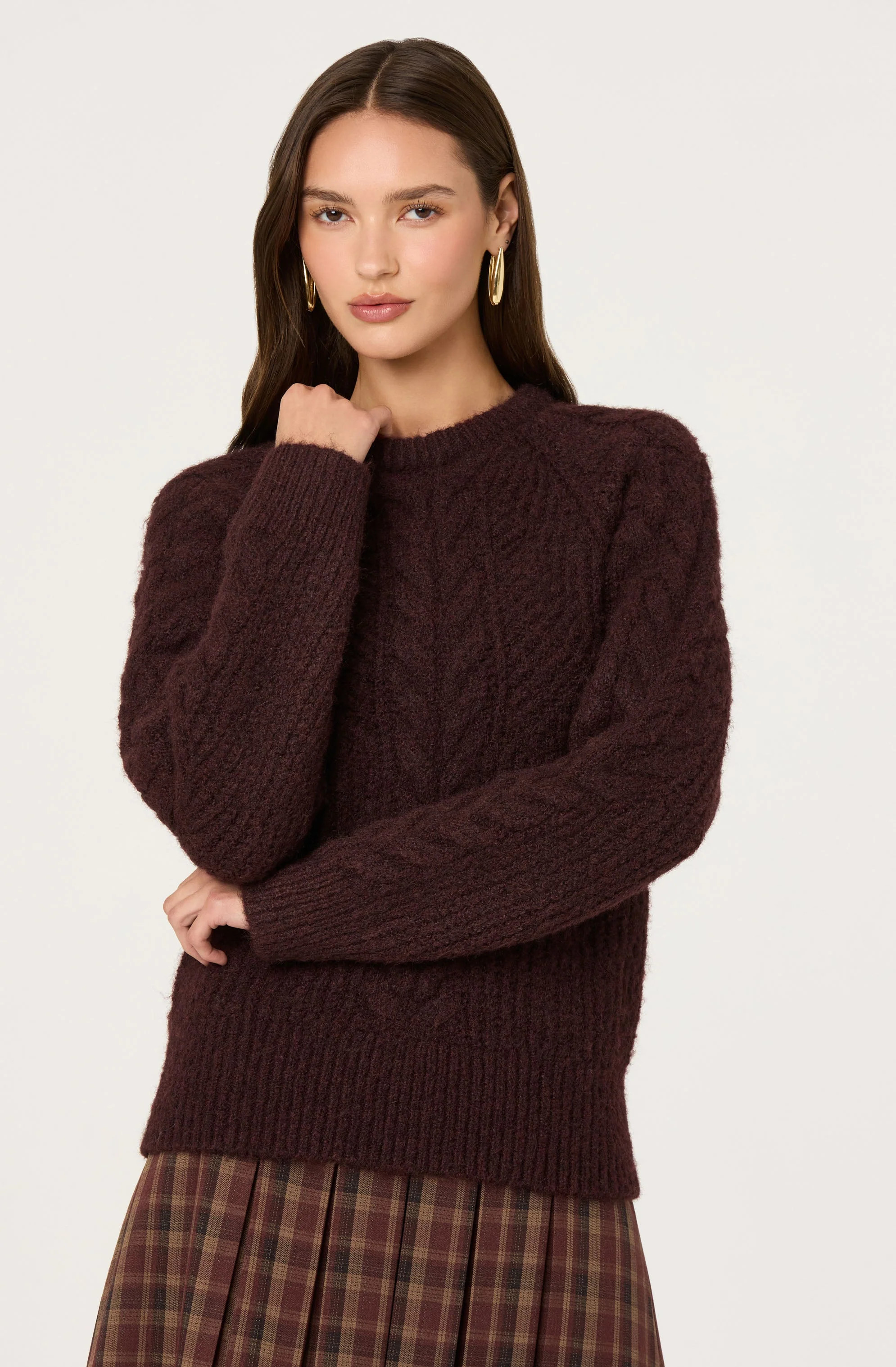 Taran Cable Knit Sweater - Wine / XS | ASTR The Label (US)