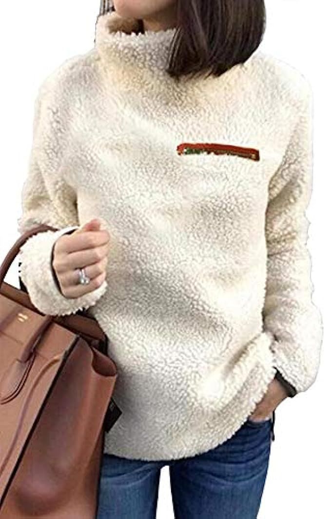 KISSMODA Women's Sherpa Fleece Sweaters Long Sleeve Sweatshirt Pullover Tunic Blouse | Amazon (US)