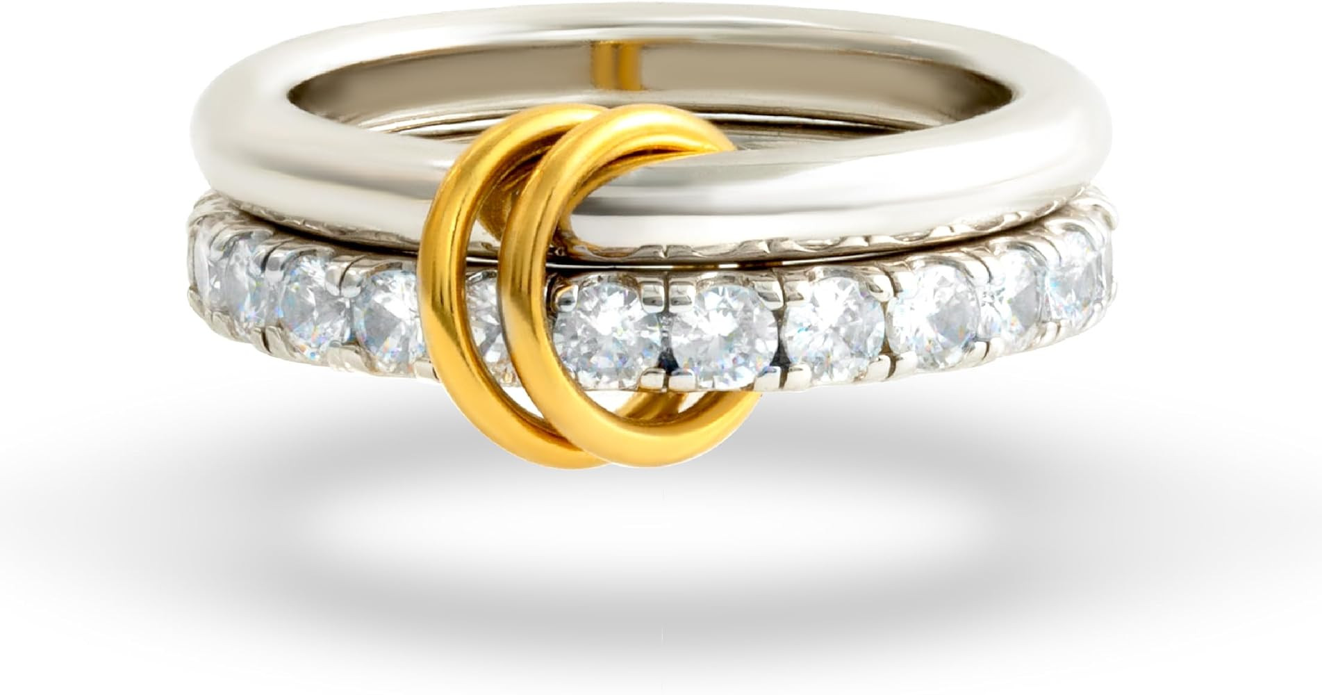 Chunky Stackable Cubic Zirconia Rings Set Non Tarnish, Silver Rings Set for Women, 18K White Gold... | Amazon (US)