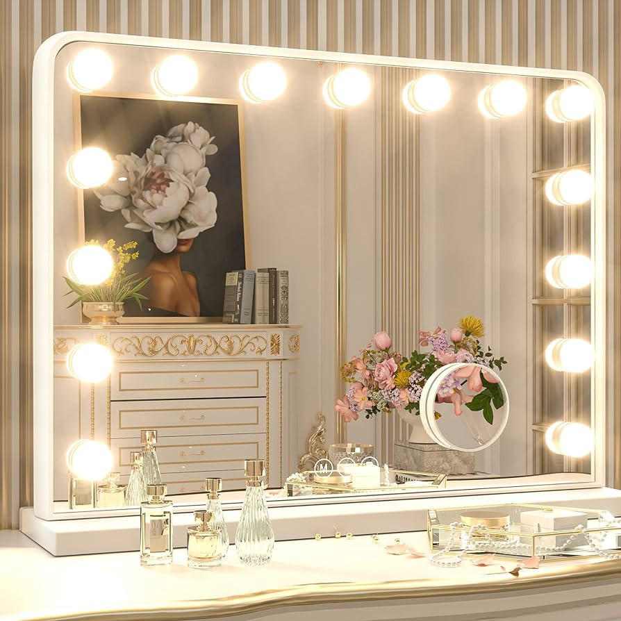 Keonjinn Large Vanity Mirror with Lights, 15 Replaceable Bulbs Hollywood Makeup Mirror with 2 Rep... | Amazon (US)